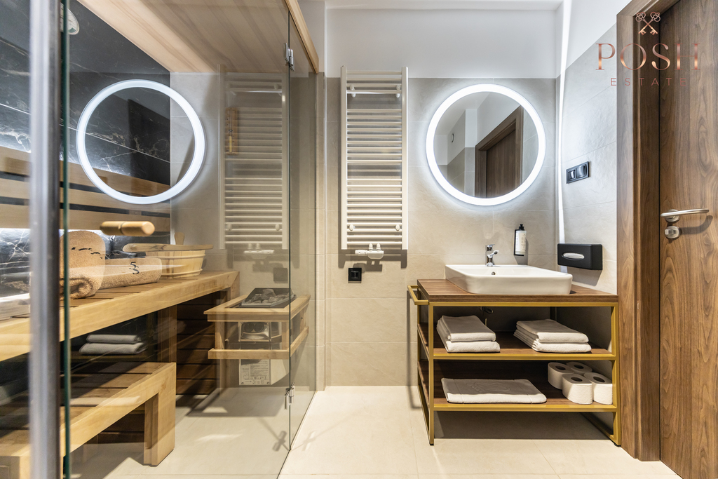 widok na basen | inwestycja | balkon |własna sauna