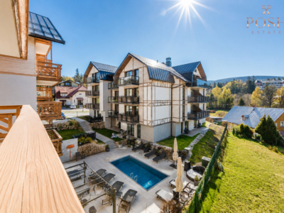 widok na basen | inwestycja | balkon |własna sauna