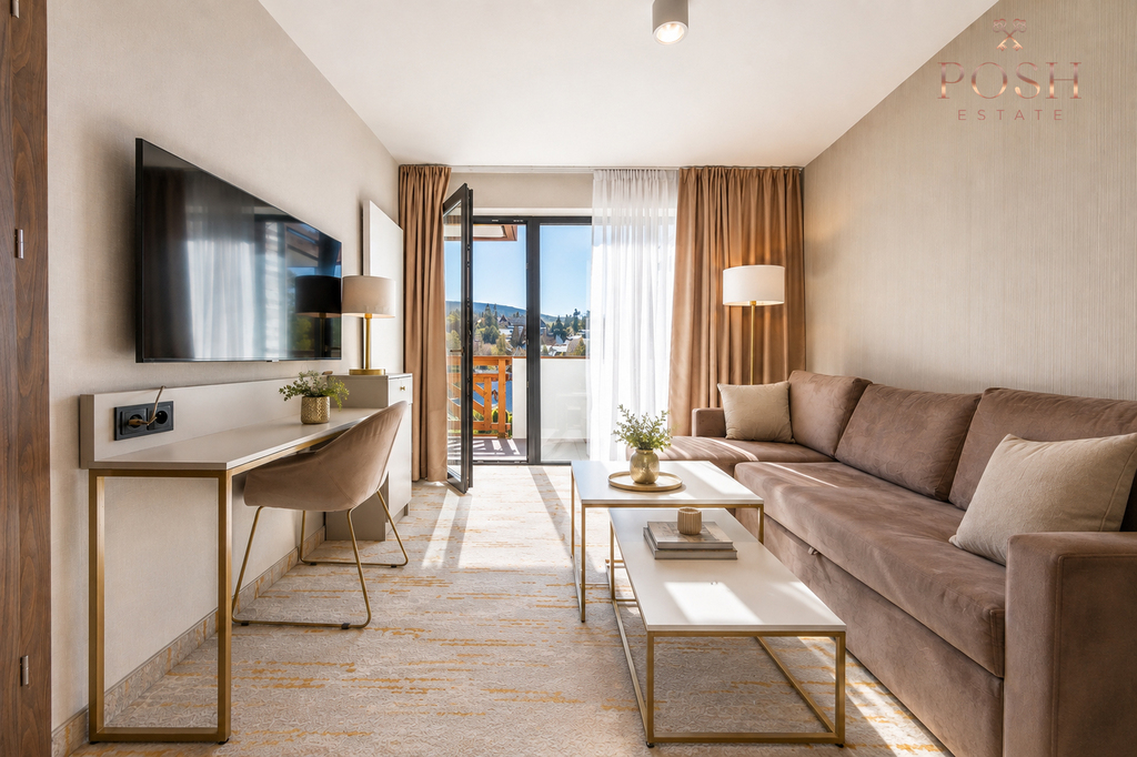 widok na basen | inwestycja | balkon |własna sauna