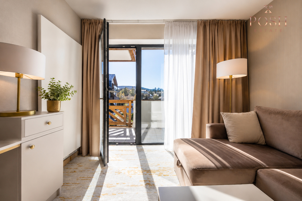 widok na basen | inwestycja | balkon |własna sauna
