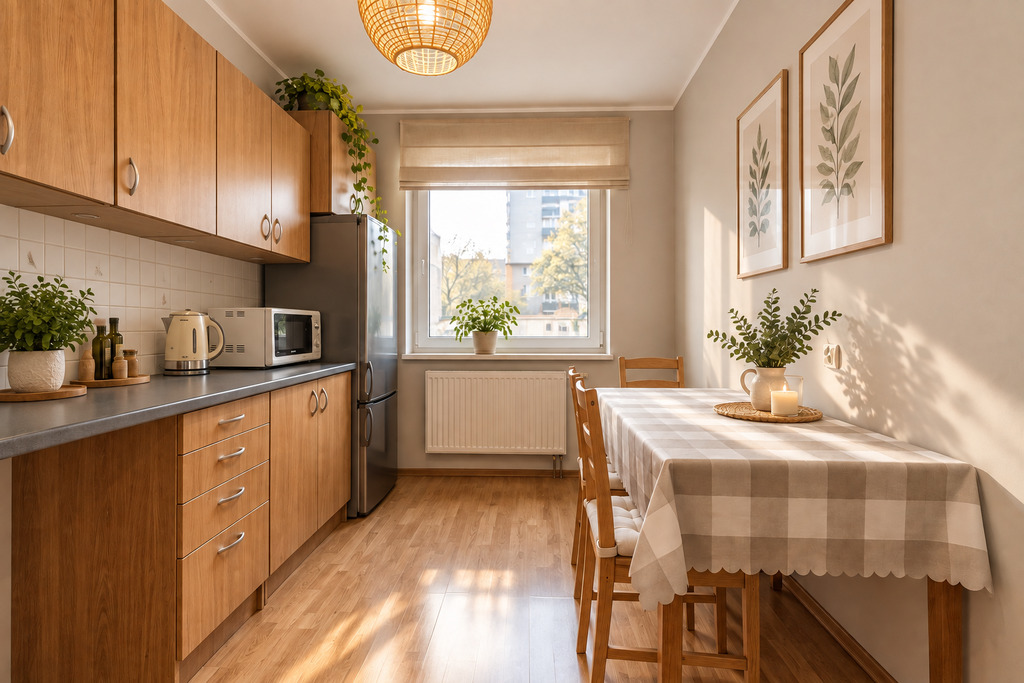 duża kawalerka | rozkład | balkon | opcja 2 pokoi